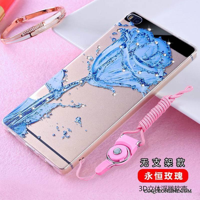 Huawei P8 Strass Transparent Silicone Coque De Téléphone Incassable Haute Violet