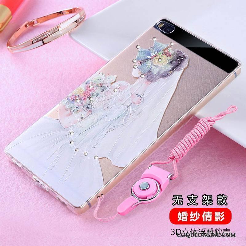 Huawei P8 Strass Transparent Silicone Coque De Téléphone Incassable Haute Violet