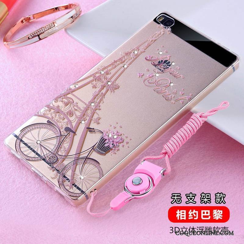 Huawei P8 Strass Transparent Silicone Coque De Téléphone Incassable Haute Violet