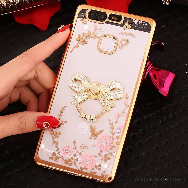 Huawei P9 Anneau Or Coque Étui Strass Silicone Protection