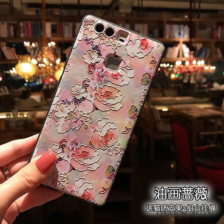 Huawei P9 Coque Bleu Marin Sakura De Téléphone Fluide Doux Silicone Gaufrage