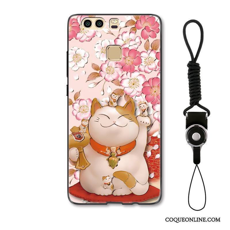 Huawei P9 Coque Gaufrage Chat Charmant Protection Créatif Rouge De Fête