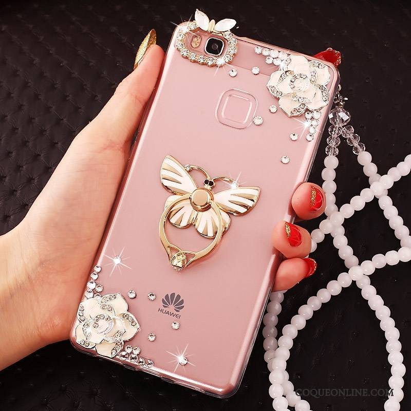 Huawei P9 Lite Coque Incassable Jeunesse Protection Rose Strass Fluide Doux Étui