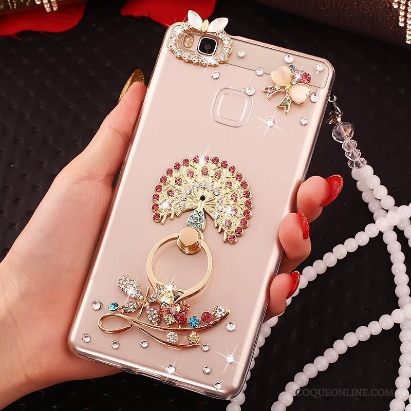 Huawei P9 Lite Coque Incassable Jeunesse Protection Rose Strass Fluide Doux Étui