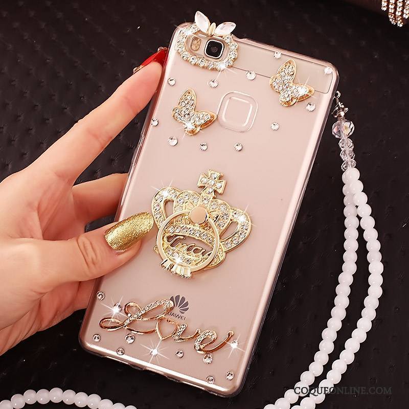 Huawei P9 Lite Coque Incassable Jeunesse Protection Rose Strass Fluide Doux Étui