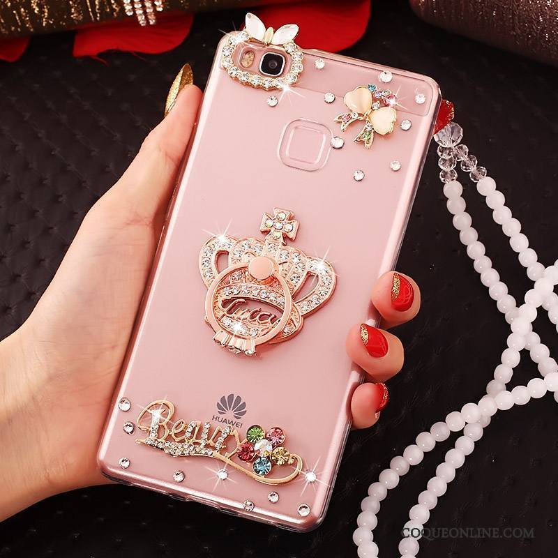 Huawei P9 Lite Coque Incassable Jeunesse Protection Rose Strass Fluide Doux Étui