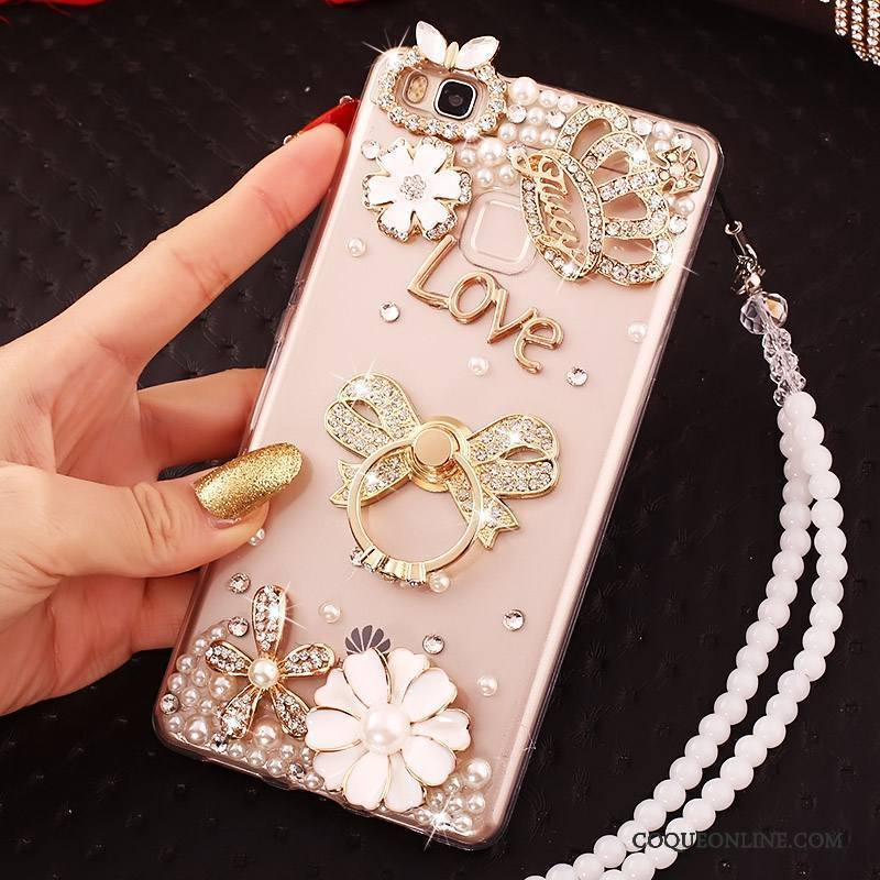 Huawei P9 Lite Coque Incassable Jeunesse Protection Rose Strass Fluide Doux Étui