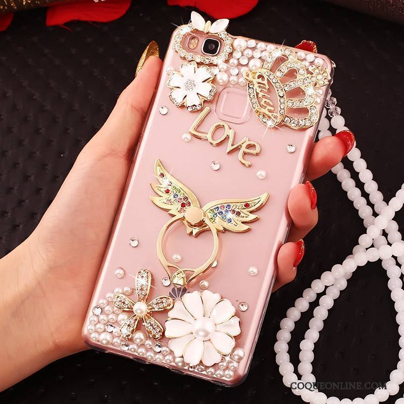 Huawei P9 Lite Coque Incassable Jeunesse Protection Rose Strass Fluide Doux Étui