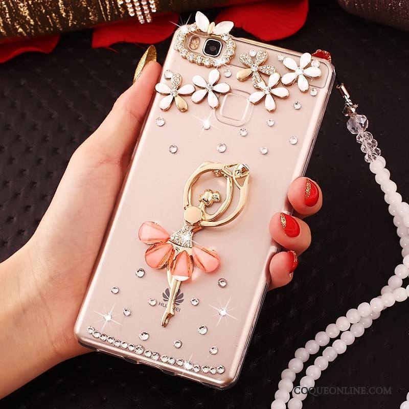 Huawei P9 Lite Coque Incassable Jeunesse Protection Rose Strass Fluide Doux Étui