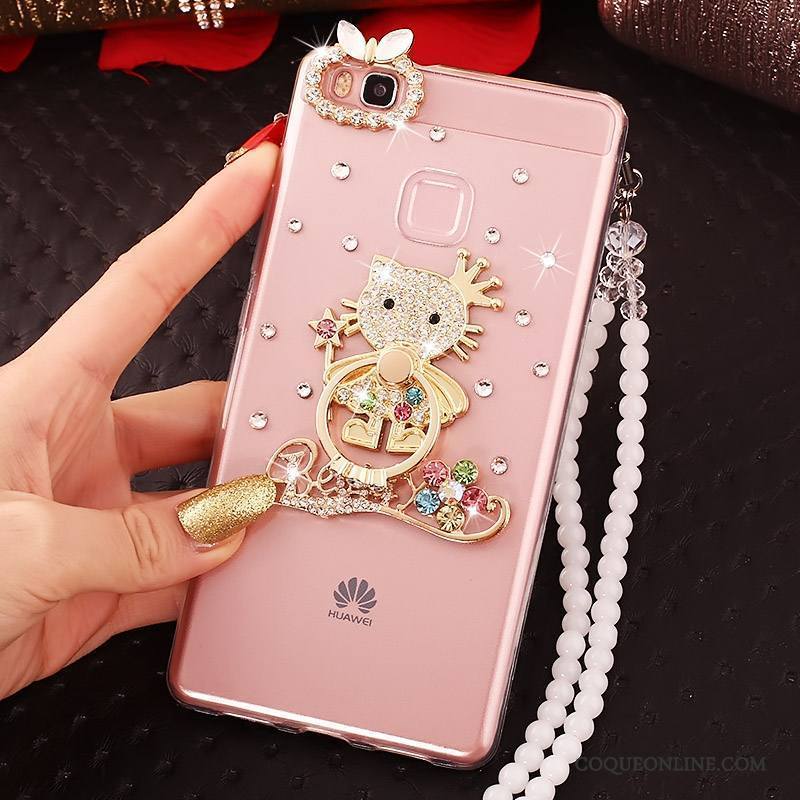 Huawei P9 Lite Coque Incassable Jeunesse Protection Rose Strass Fluide Doux Étui