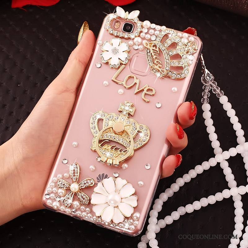 Huawei P9 Lite Coque Incassable Jeunesse Protection Rose Strass Fluide Doux Étui