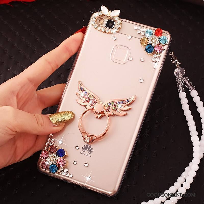 Huawei P9 Lite Coque Incassable Jeunesse Protection Rose Strass Fluide Doux Étui