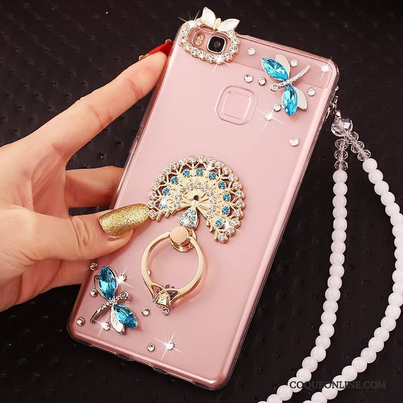 Huawei P9 Lite Coque Incassable Jeunesse Protection Rose Strass Fluide Doux Étui