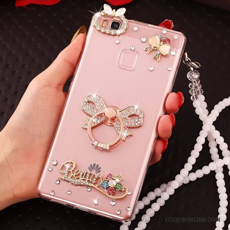 Huawei P9 Lite Coque Incassable Jeunesse Protection Rose Strass Fluide Doux Étui