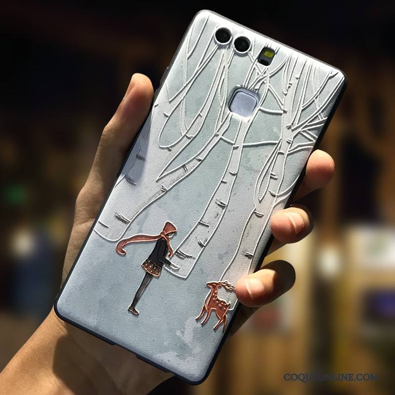 Huawei P9 Plus Coque Blanc Téléphone Portable Incassable Dessin Animé Fluide Doux Ornements Suspendus Délavé En Daim