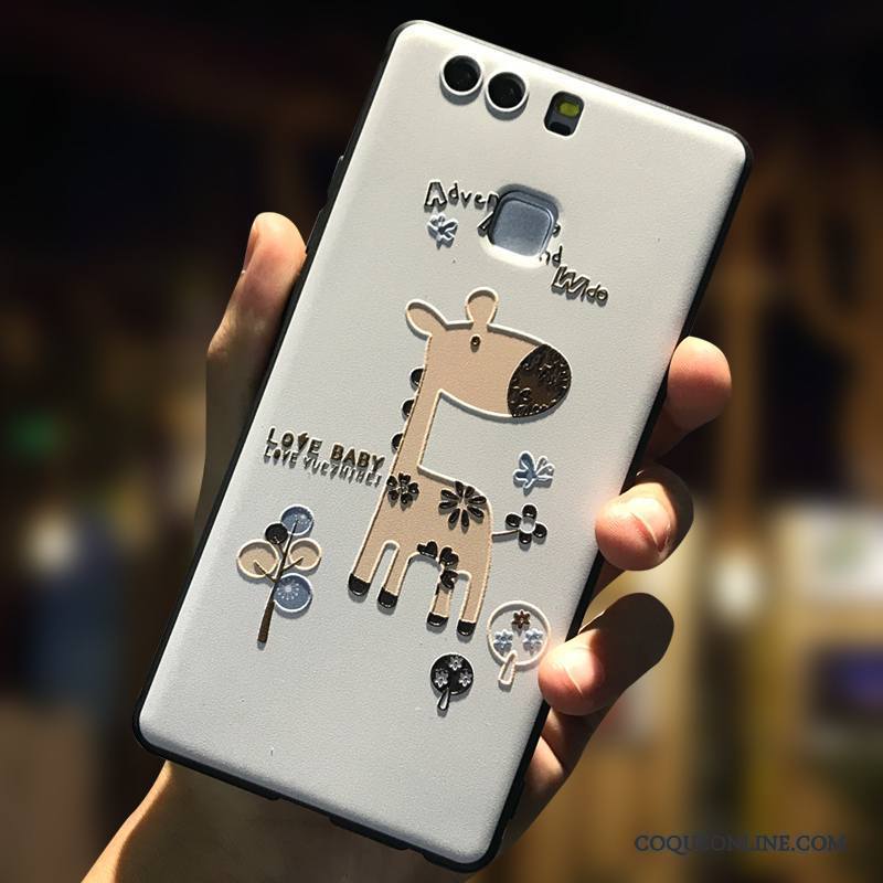 Huawei P9 Plus Coque Blanc Téléphone Portable Incassable Dessin Animé Fluide Doux Ornements Suspendus Délavé En Daim