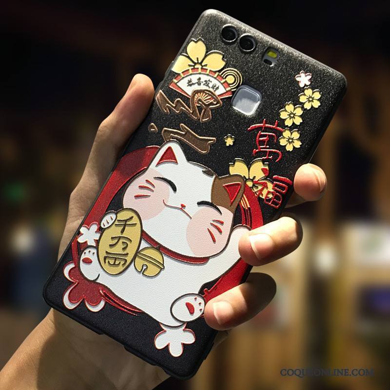 Huawei P9 Plus Coque Blanc Téléphone Portable Incassable Dessin Animé Fluide Doux Ornements Suspendus Délavé En Daim