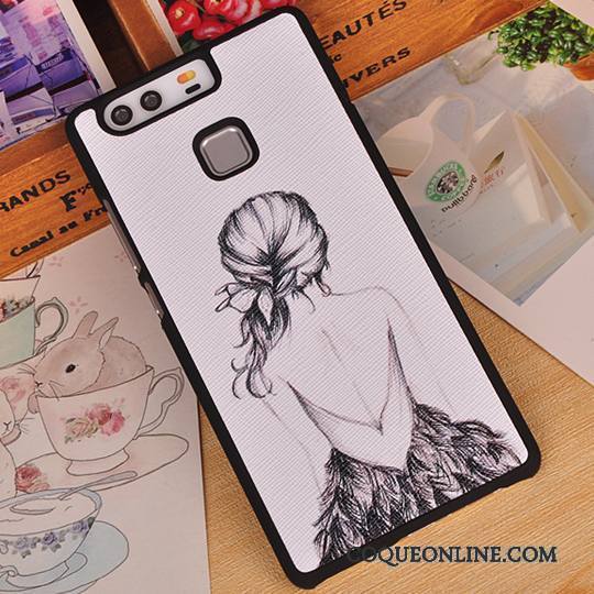 Huawei P9 Plus Coque Border Dessin Animé Créatif Couvercle Arrière Protection Étui Blanc