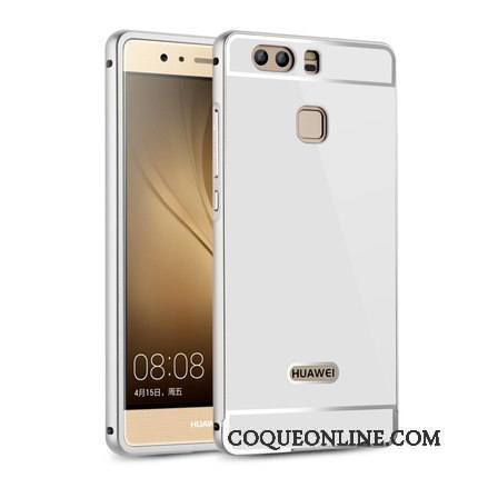 Huawei P9 Plus Coque Métal Gaufrage Border Étui Argent Couvercle Arrière