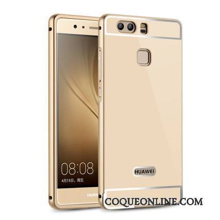 Huawei P9 Plus Coque Métal Gaufrage Border Étui Argent Couvercle Arrière