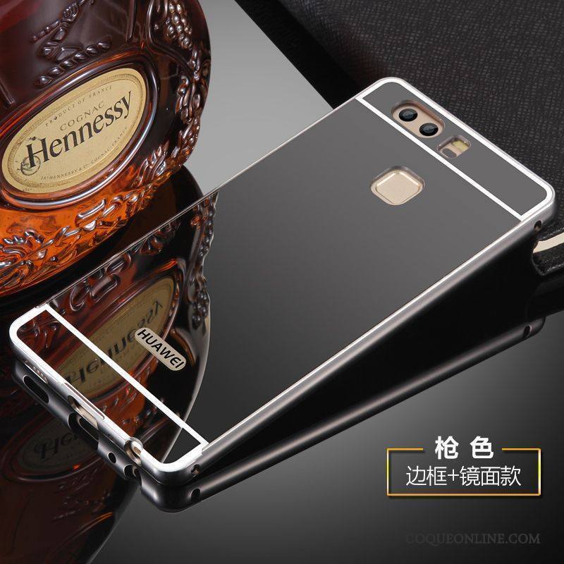 Huawei P9 Plus Coque Métal Gaufrage Border Étui Argent Couvercle Arrière