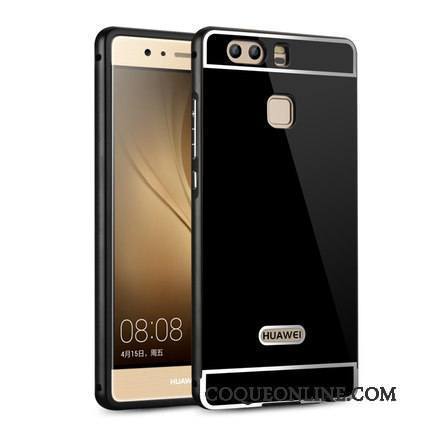 Huawei P9 Plus Coque Métal Gaufrage Border Étui Argent Couvercle Arrière