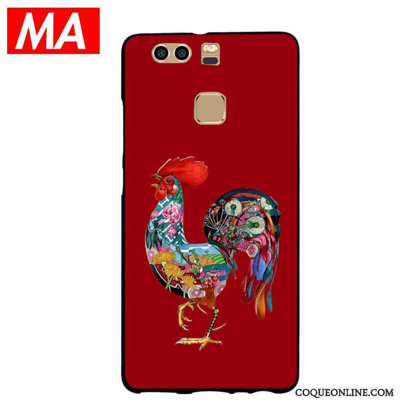 Huawei P9 Plus Coque Poulet Rouge Étui Fluide Doux Protection De Fête Tendance