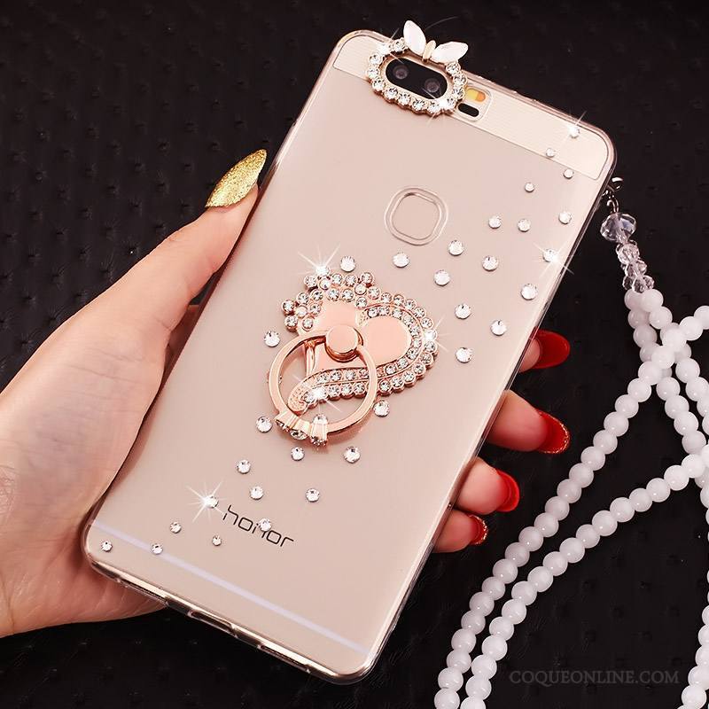 Huawei P9 Plus Coque Protection Rose Transparent Incassable Anneau Silicone