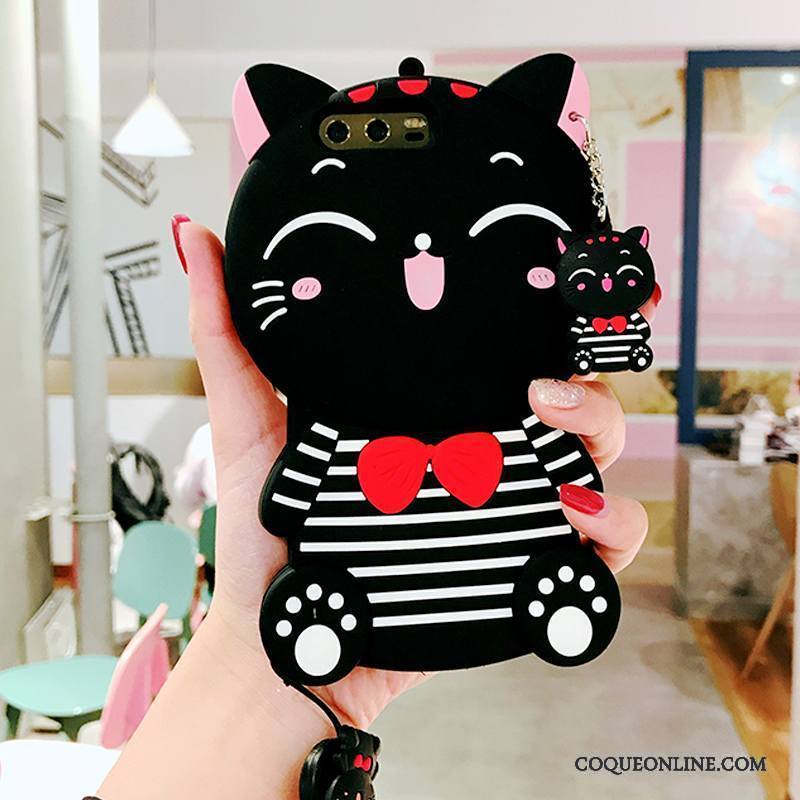 Huawei P9 Plus Coque Tout Compris Noir Richesse Silicone Charmant Chat Ornements Suspendus