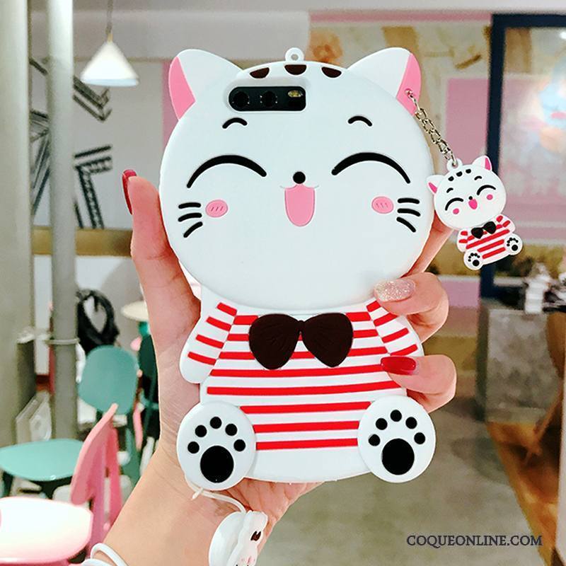 Huawei P9 Plus Coque Tout Compris Noir Richesse Silicone Charmant Chat Ornements Suspendus