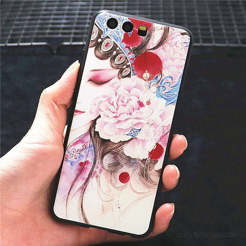 Huawei P9 Plus Créatif Délavé En Daim Coque De Téléphone Rose Hua Dan Style Chinois Incassable