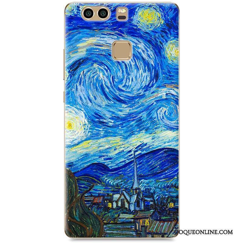 Huawei P9 Plus Dessin Animé Difficile Coque De Téléphone Bleu Étui Peinture Tendance