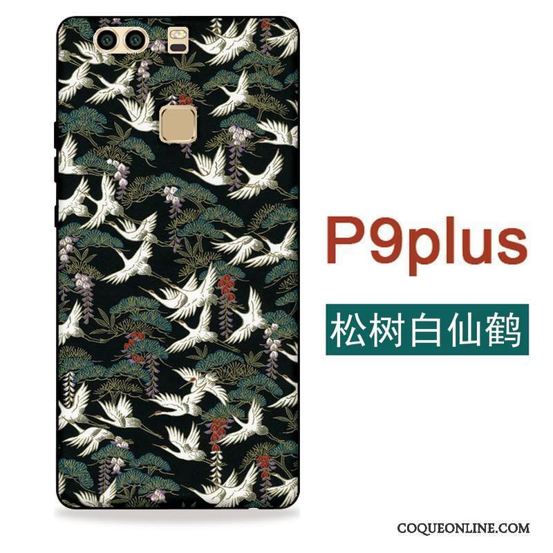 Huawei P9 Plus Fluide Doux Coque De Téléphone Grue Vent Étui Vert Japonais