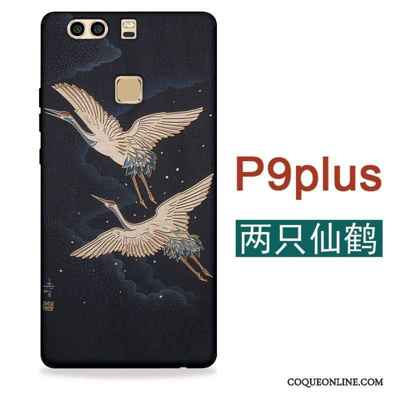 Huawei P9 Plus Fluide Doux Coque De Téléphone Grue Vent Étui Vert Japonais