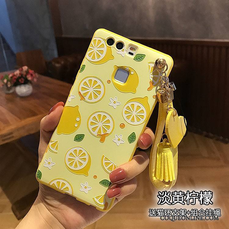 Huawei P9 Plus Fluide Doux Coque Support Gaufrage Jaune Amour Délavé En Daim