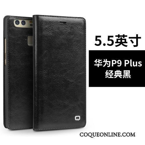 Huawei P9 Plus Haute Cuir Véritable Coque Téléphone Portable Étui En Cuir Noir Protection