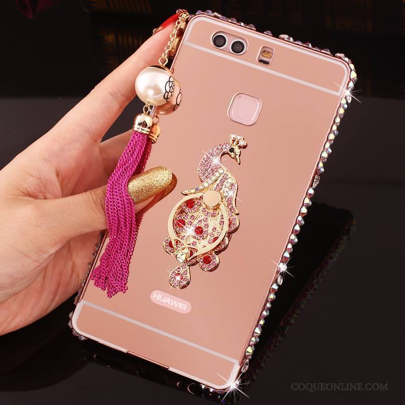 Huawei P9 Plus Or Border Étui Métal Protection Strass Coque De Téléphone