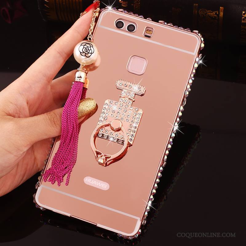 Huawei P9 Plus Or Border Étui Métal Protection Strass Coque De Téléphone