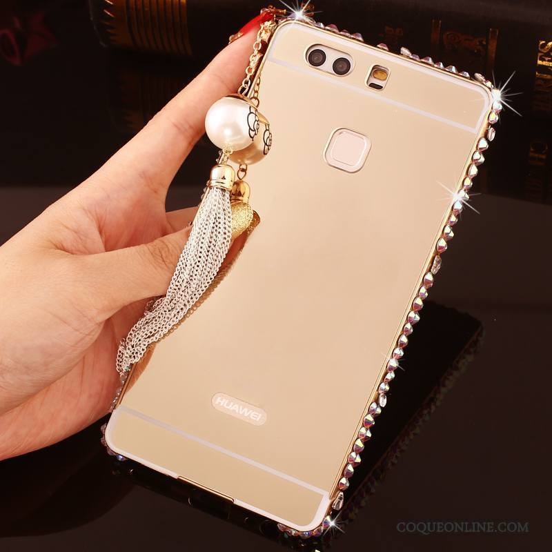 Huawei P9 Plus Or Border Étui Métal Protection Strass Coque De Téléphone