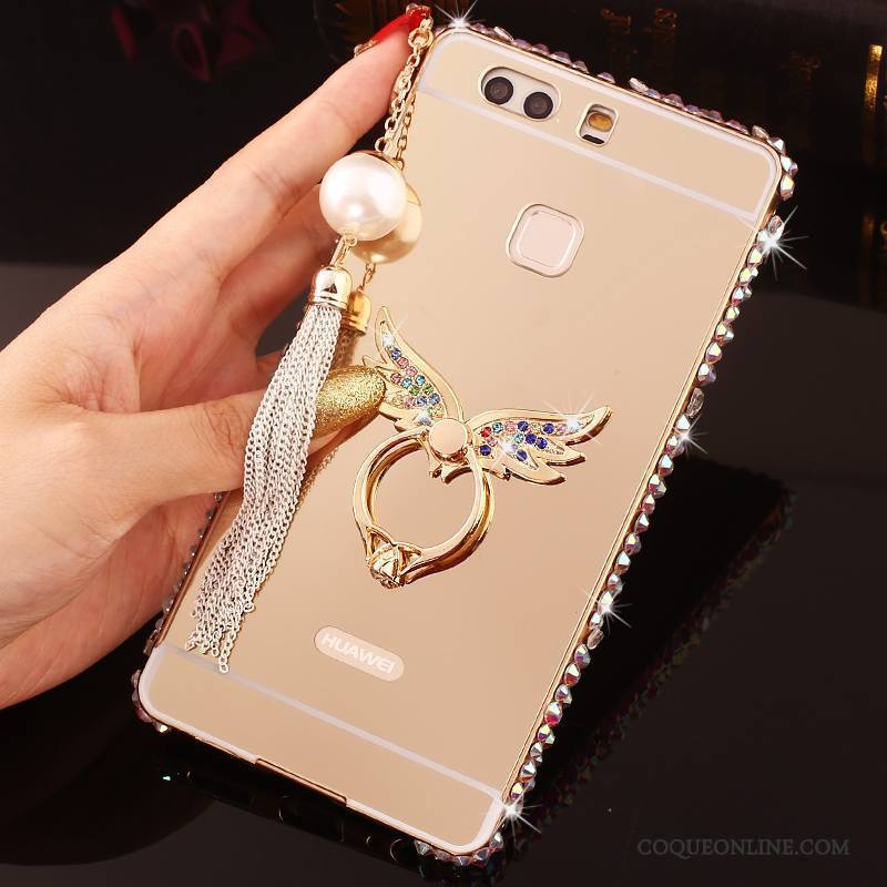 Huawei P9 Plus Or Border Étui Métal Protection Strass Coque De Téléphone