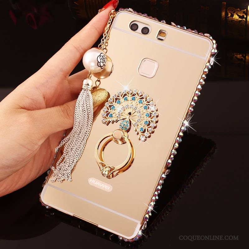 Huawei P9 Plus Or Border Étui Métal Protection Strass Coque De Téléphone