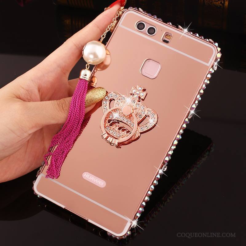 Huawei P9 Plus Or Border Étui Métal Protection Strass Coque De Téléphone