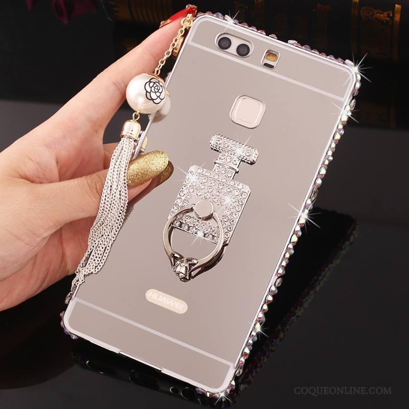 Huawei P9 Plus Or Border Étui Métal Protection Strass Coque De Téléphone