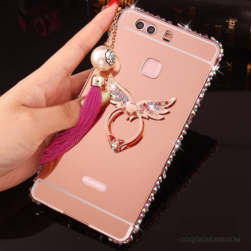 Huawei P9 Plus Or Border Étui Métal Protection Strass Coque De Téléphone