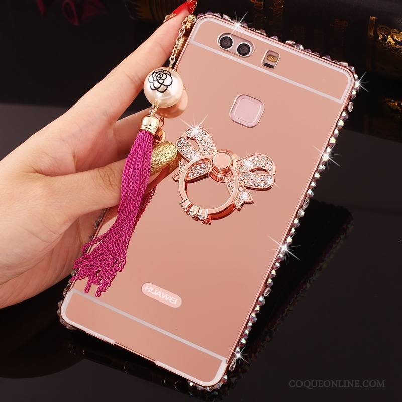 Huawei P9 Plus Or Border Étui Métal Protection Strass Coque De Téléphone