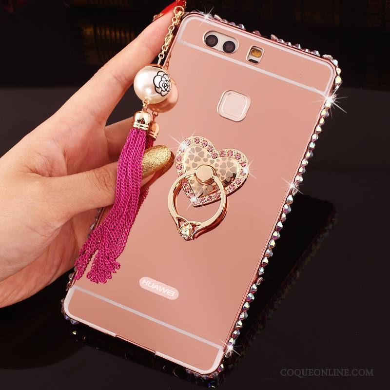 Huawei P9 Plus Or Border Étui Métal Protection Strass Coque De Téléphone