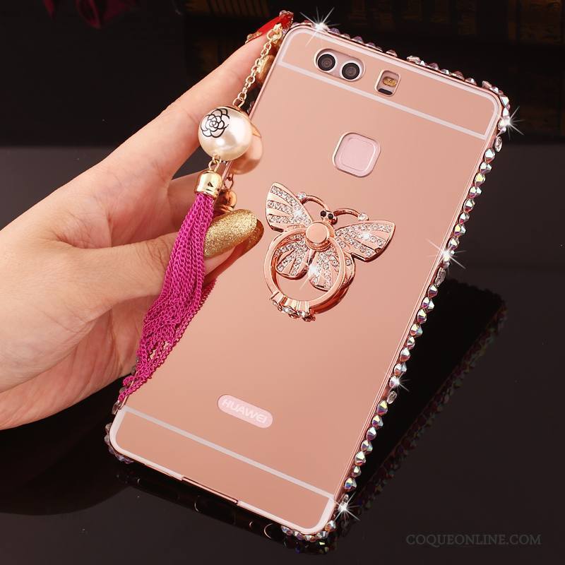 Huawei P9 Plus Or Border Étui Métal Protection Strass Coque De Téléphone