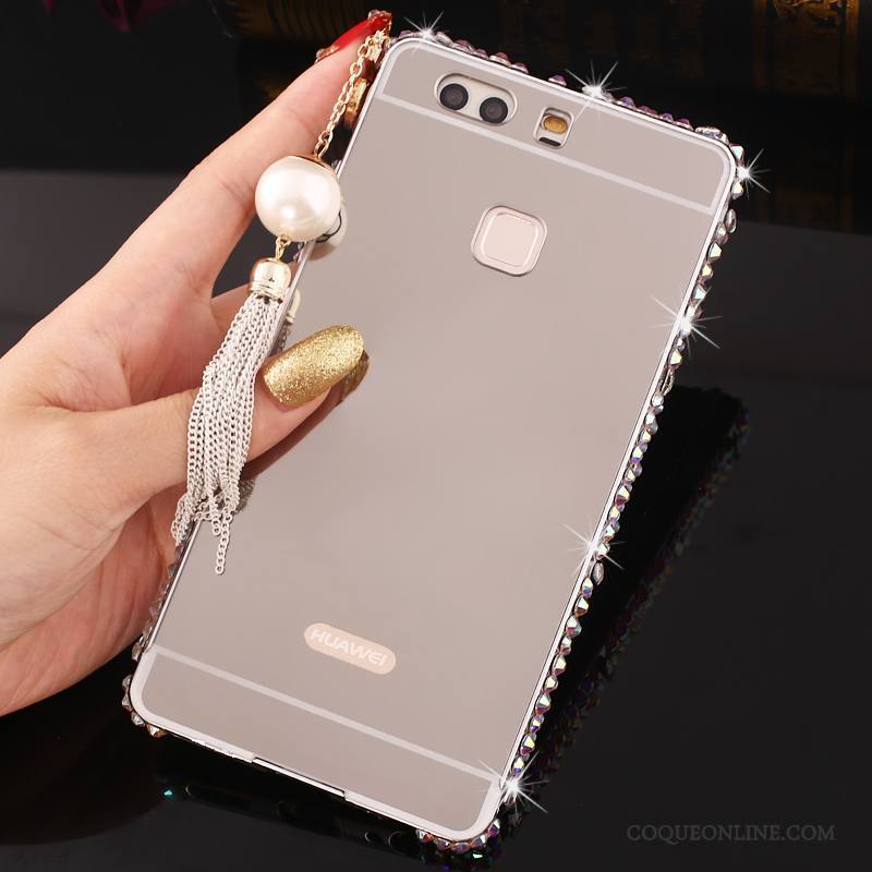 Huawei P9 Plus Or Border Étui Métal Protection Strass Coque De Téléphone