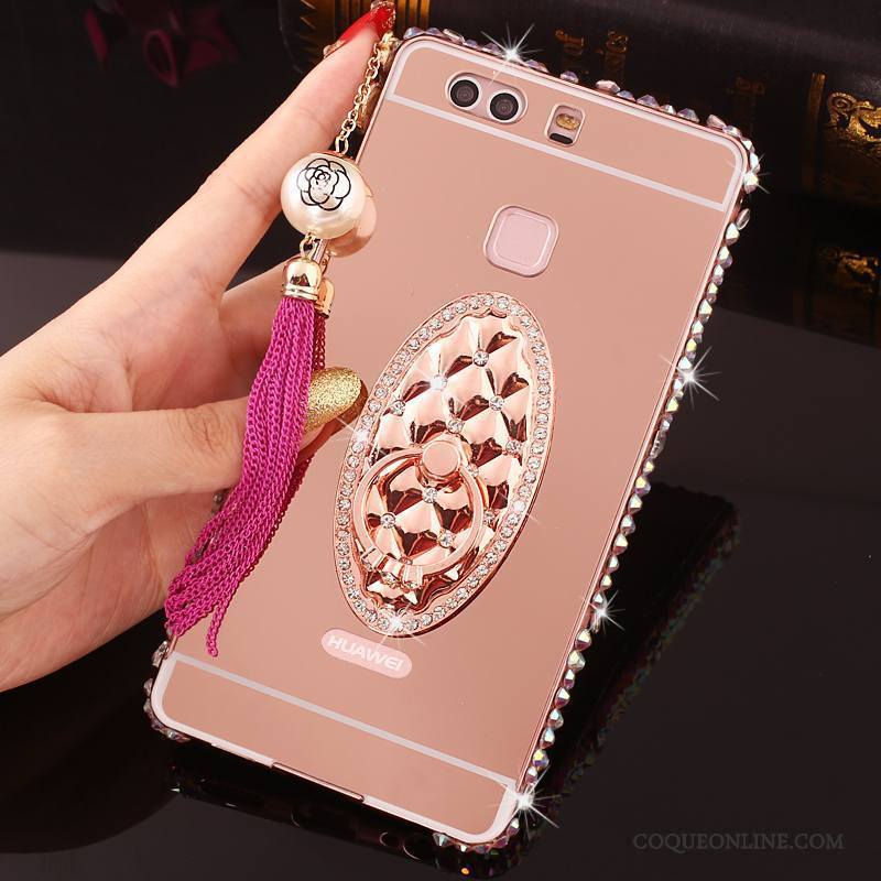 Huawei P9 Plus Or Border Étui Métal Protection Strass Coque De Téléphone