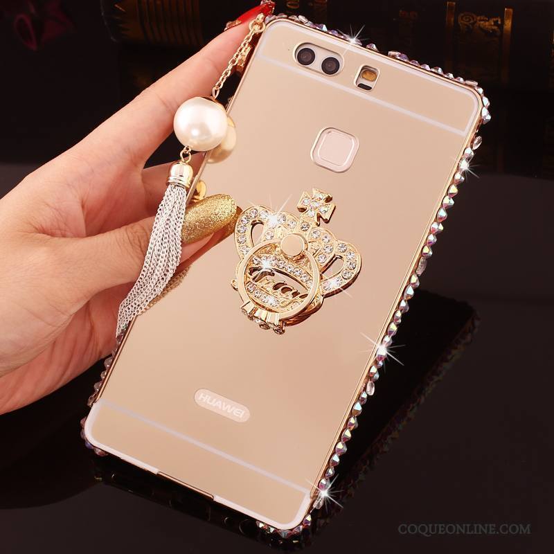 Huawei P9 Plus Or Border Étui Métal Protection Strass Coque De Téléphone